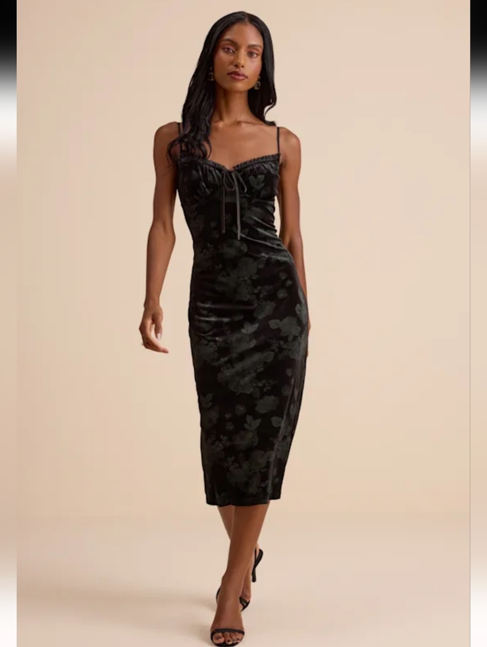 Lulus New Areti Black Velvet Burnout Column Midi Dress Size Small